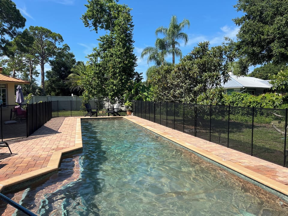 Sparkling pool with security fence up