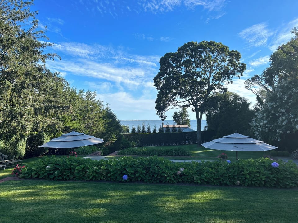 View overlooking the pool and of the Shinnecock Bay.  