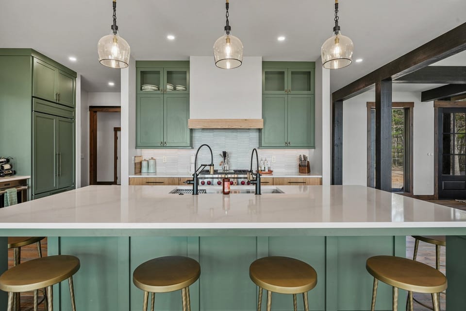 Oversized sink with double faucets. 