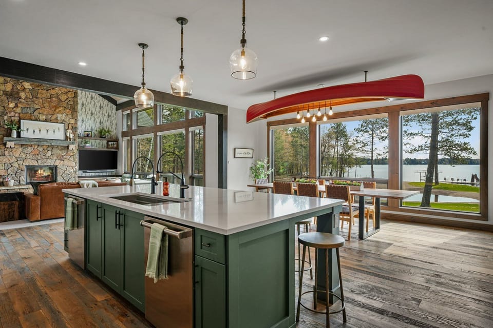 Kitchen island with two dishwashers. 