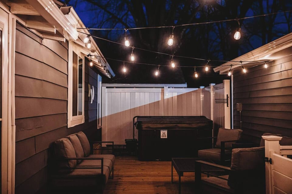 private Deck with Hot Tub and Towel Rack. 