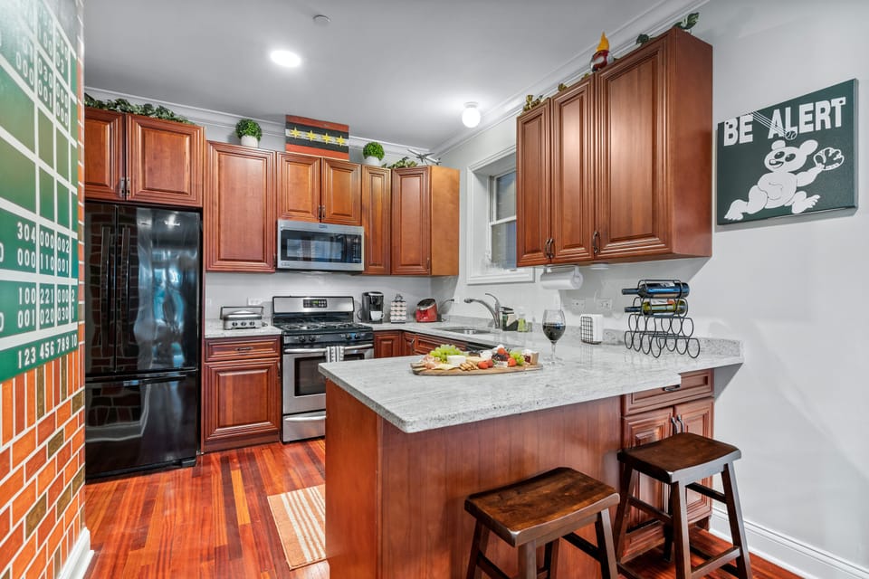 Updated kitchen with all the cooking and serving supplies needed