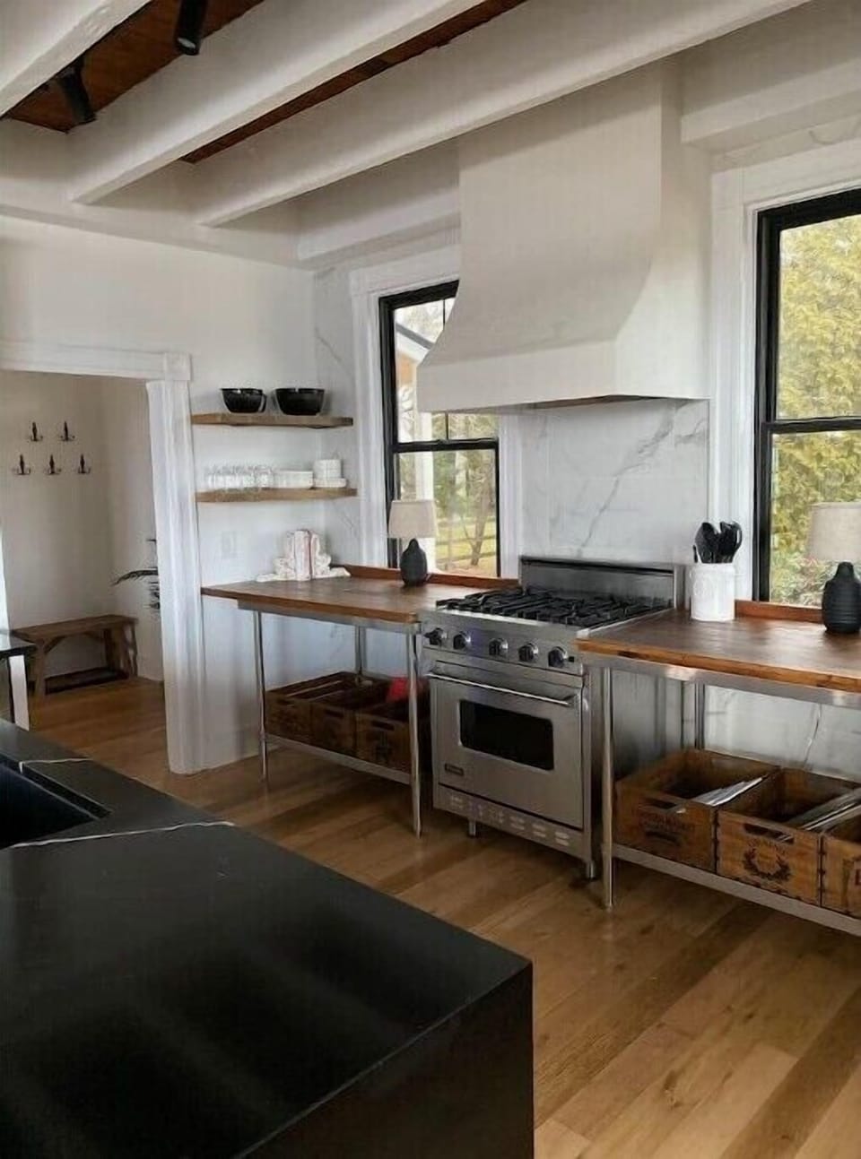 Fully stocked chef's kitchen with Viking gas range and oven.