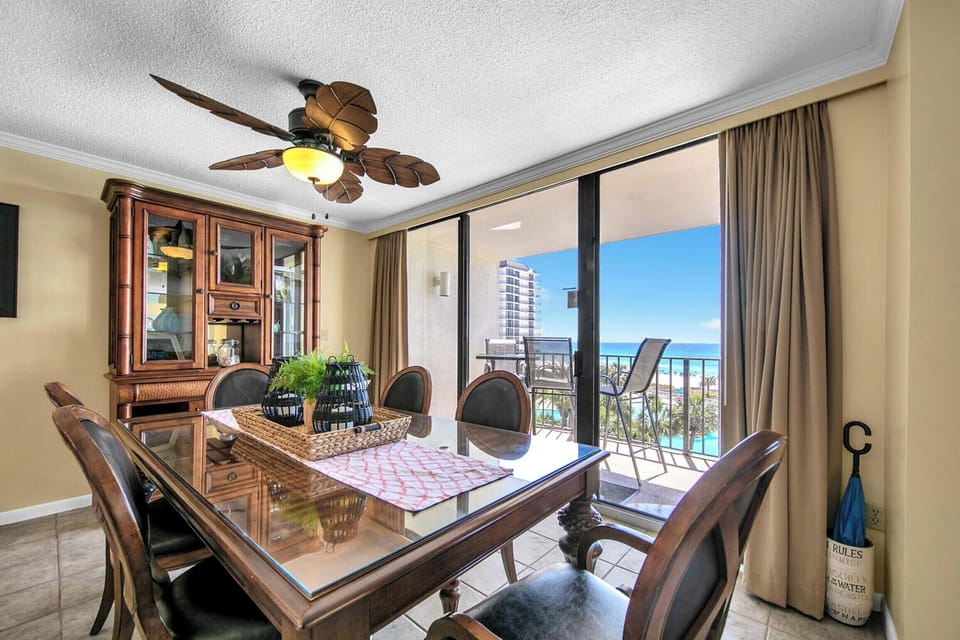 Dining table has seating for six