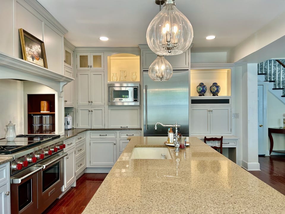 View of kitchen from side door