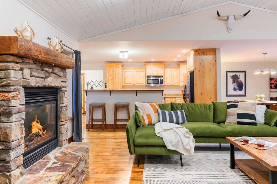 With two couches and kitchen stools, this space was designed for entertaining. 