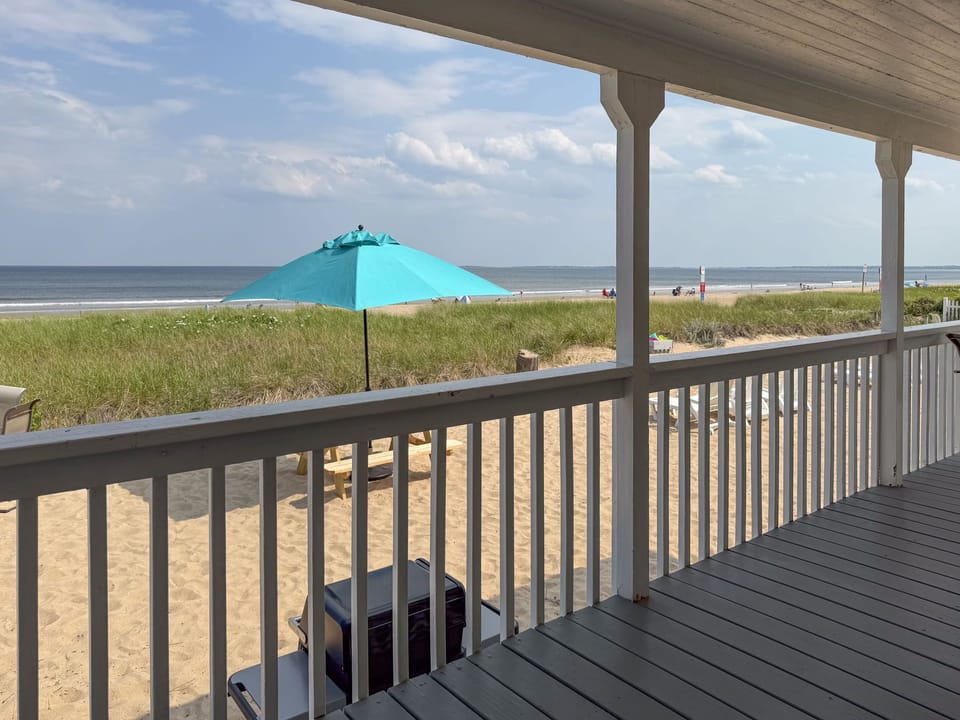 View of the ocean from the covered porch. 