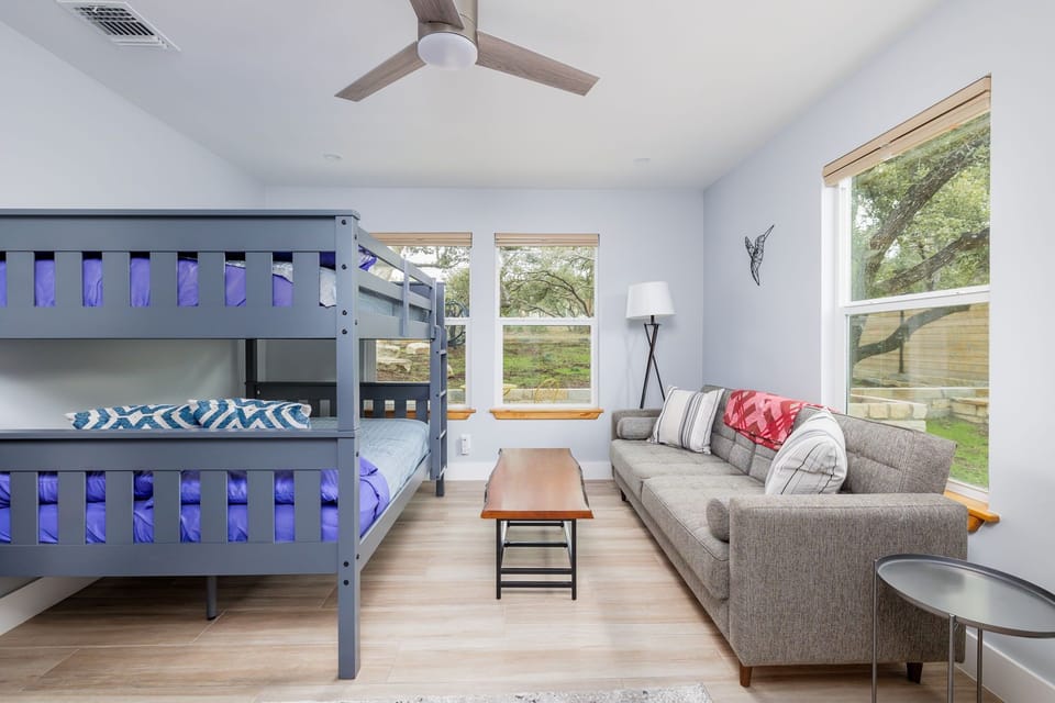 Full size bunk beds and folding sleeping couch