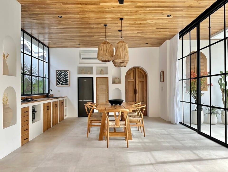 Large wooden dining table for 6 guests