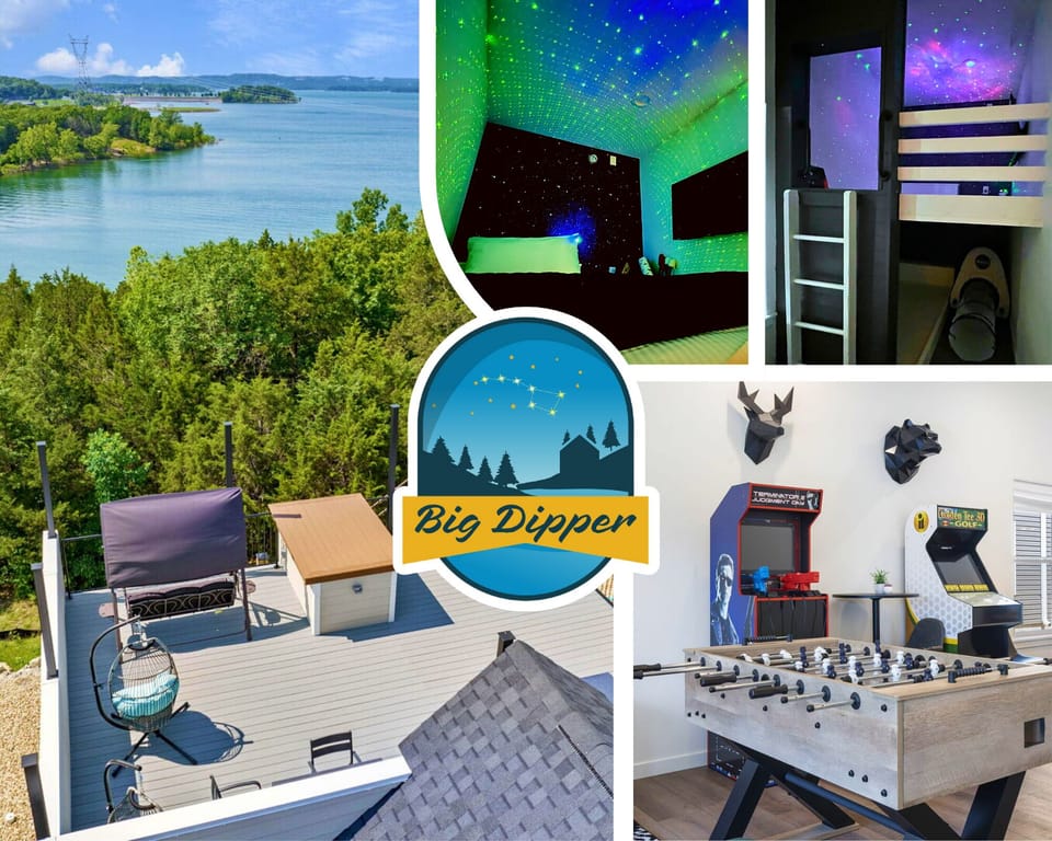 Welcome to Big Dipper, your lakefront escape filled with fun for every age. Take in rooftop views, enjoy the space-themed bunk room, challenge each other in the arcade, and relax in comfortable gathering spaces.
