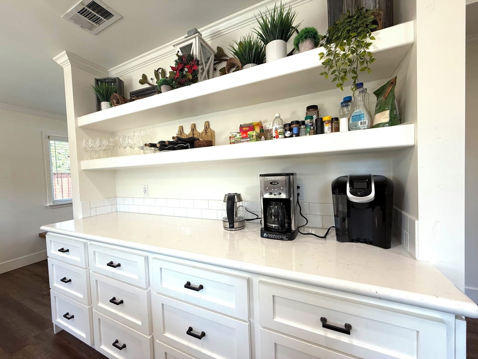 Keurig coffee maker, a standard coffee maker, and a kettle!