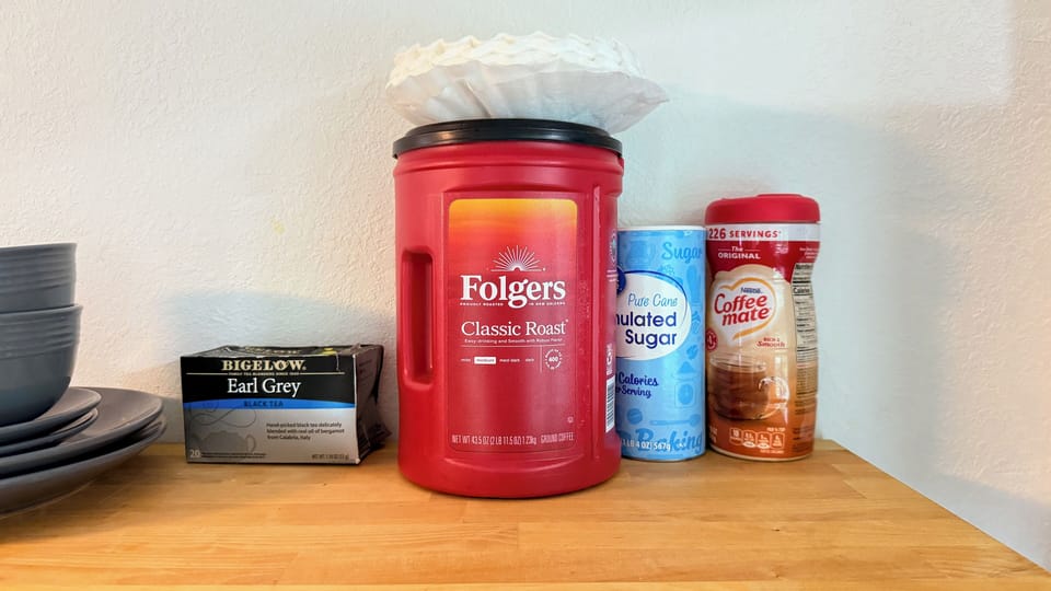 Start your day with a fresh cup of Folgers or unwind in the evening with a mug of Earl Grey — everything you need is stocked and ready.