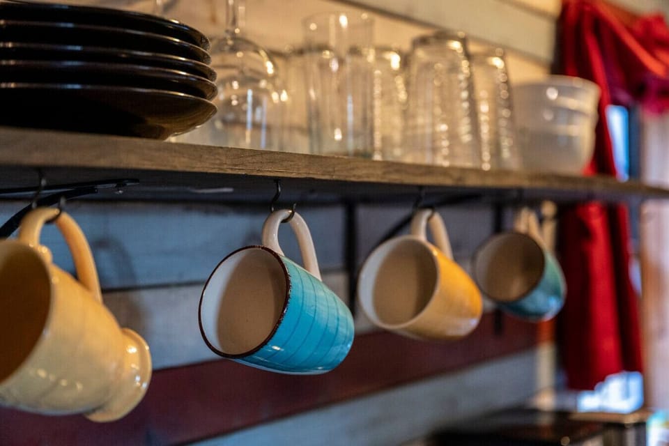 Plenty of mugs provided for your morning cups of coffee.