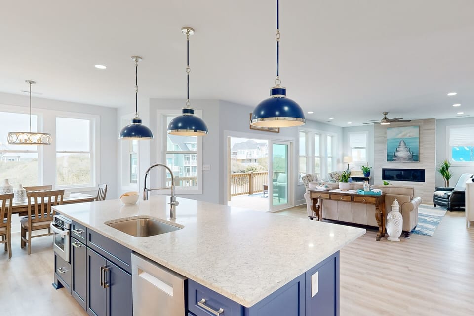 Kitchen island with quartz counter tops