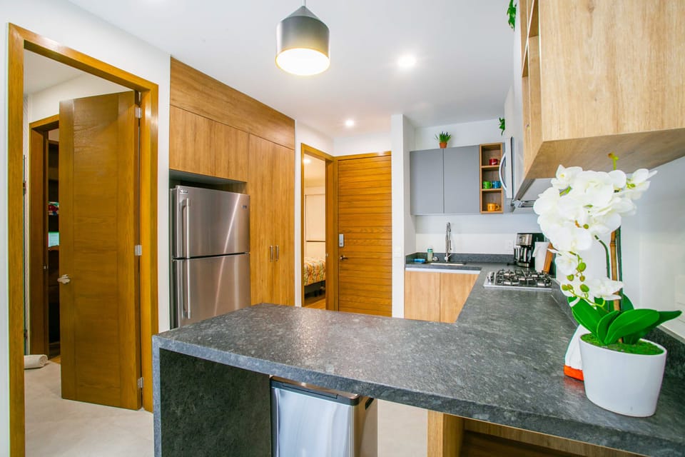 The condo has an in-unit washer and dryer