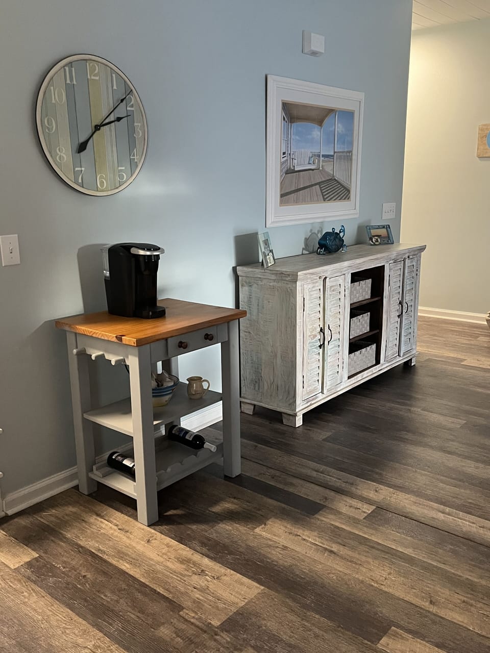 Kitchen area with coffee pot & keurig