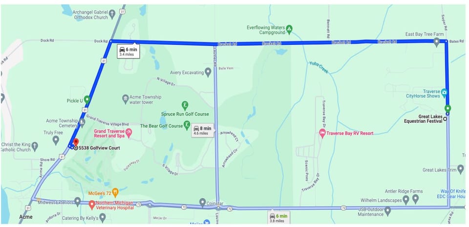 Only 3.4 miles to the Great Lakes Equestrian Festival grounds.