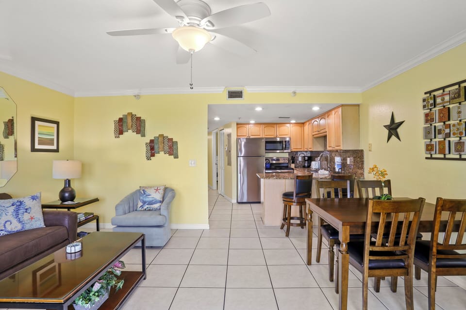 Open Living Room with Dining Table.