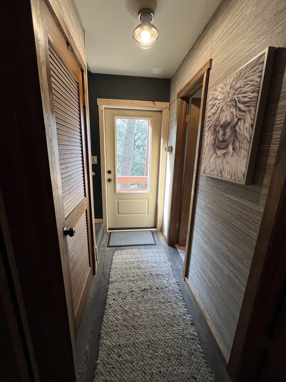 Downstairs. Exterior door to large backyard.