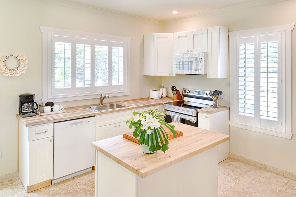 The kitchen is equipped with modern appliances.