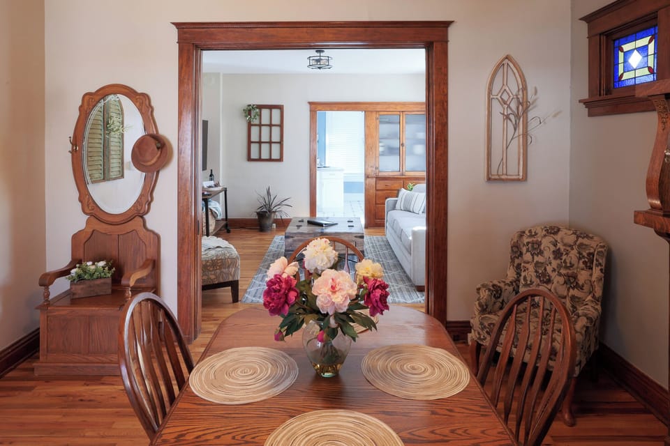 View from entry door to kitchen and office in rear of the house.
