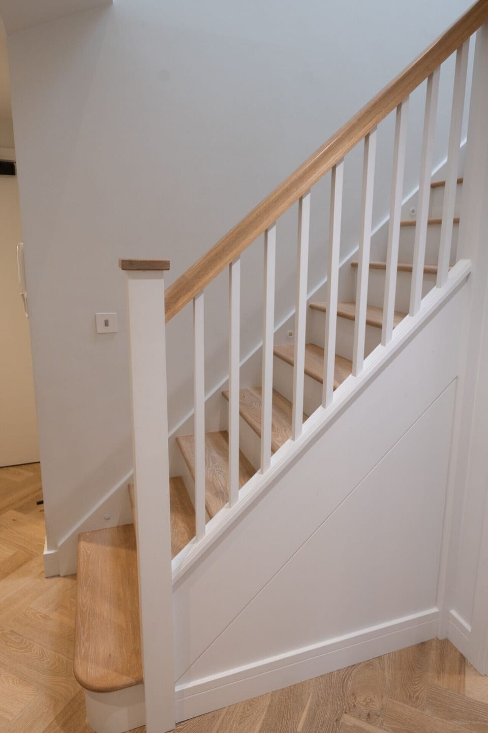 Stairs leading to living area and kitchen