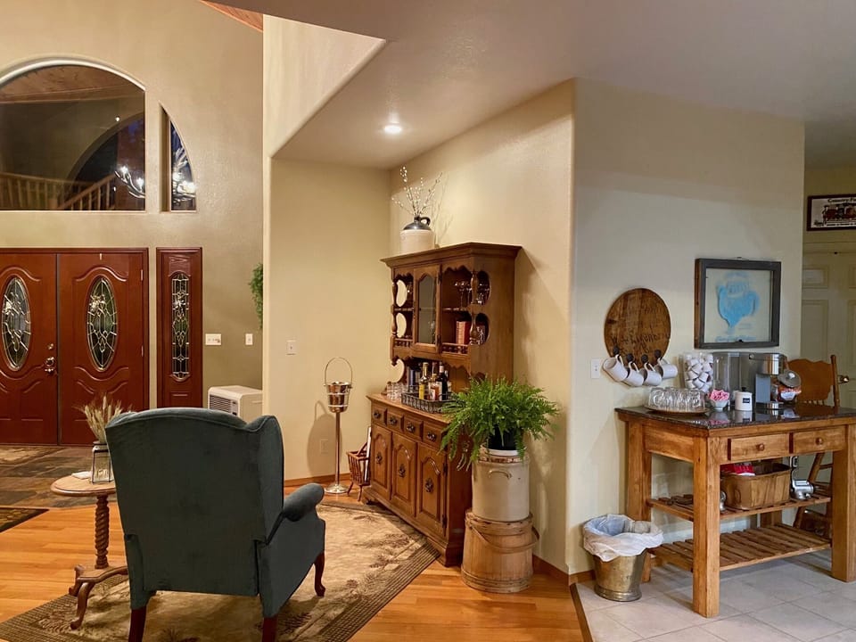 Cozy seating area and bar