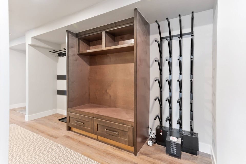 The ski storage and boot warmer provide the perfect solution for your winter gear.