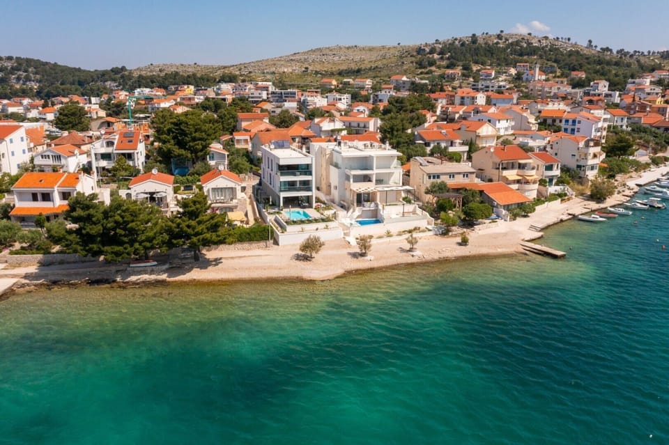 Aerial view of the Croatian private luxury villa L'Amour for a vacation with friends and family