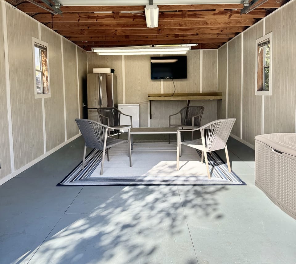 Find an outside oasis in our Sea Shed, complete with a fridge, freezer, and tv!