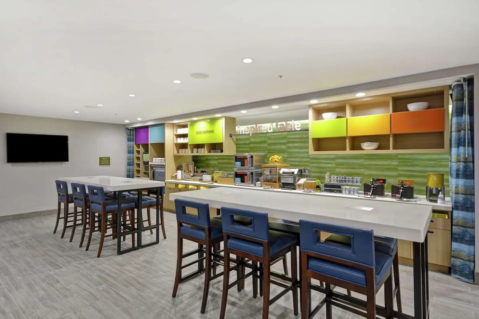 Gather together at communal tables for relaxed, easy dining.