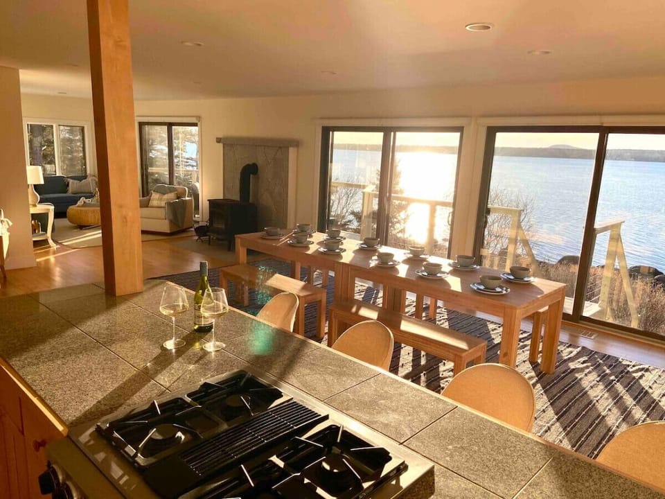 Oceanfront views from food prep and cooking area in kitchen.