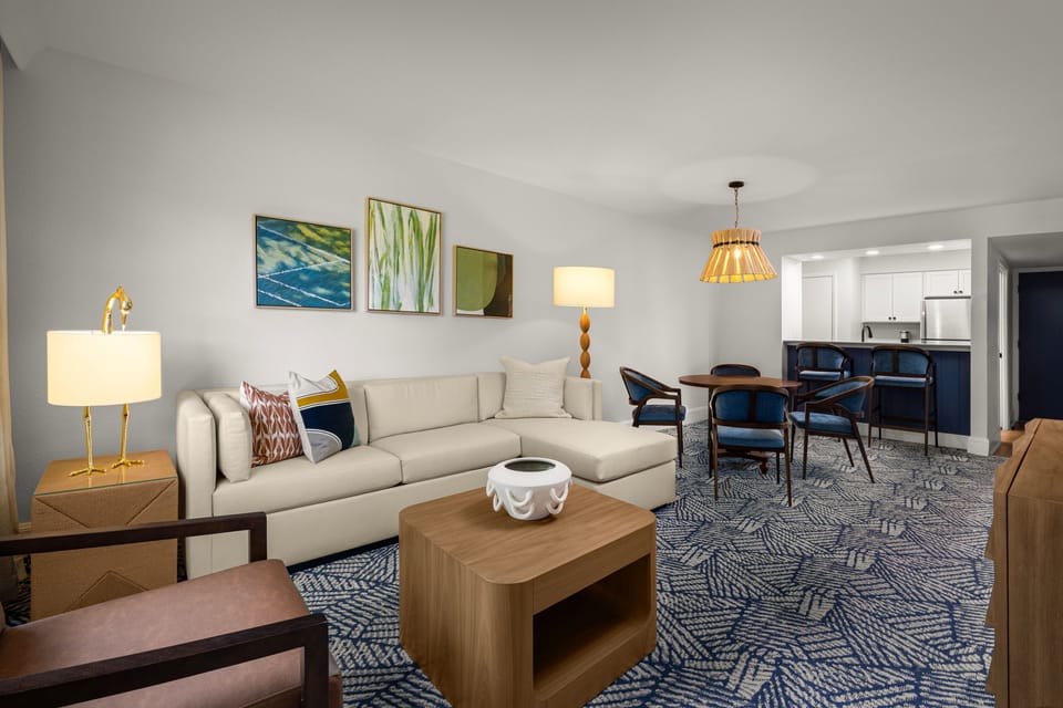 Relax in a spacious living area that blends style, comfort, and modern touches.