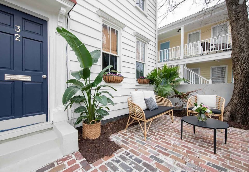 Outdoor seating space off the front of the home