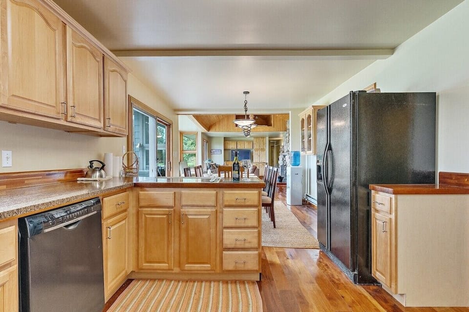 The kitchen has a full view of the entire property. 
