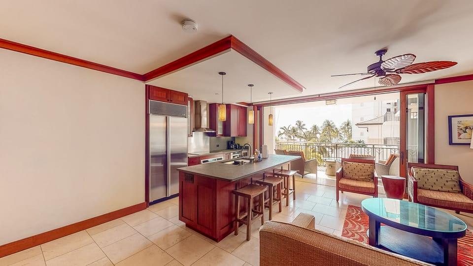 Enjoy casual seating at the island counter while taking in the fresh ocean breeze.