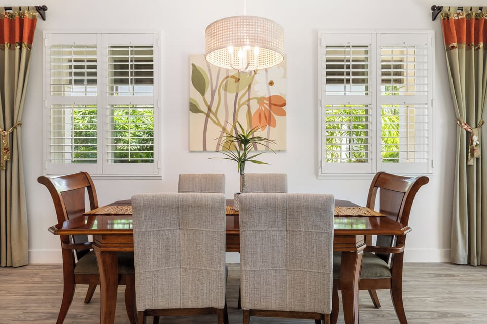 Alternate view of the elegant dining area.