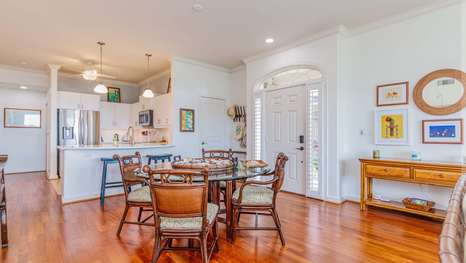 A round dining table with room for the whole group to settle in.