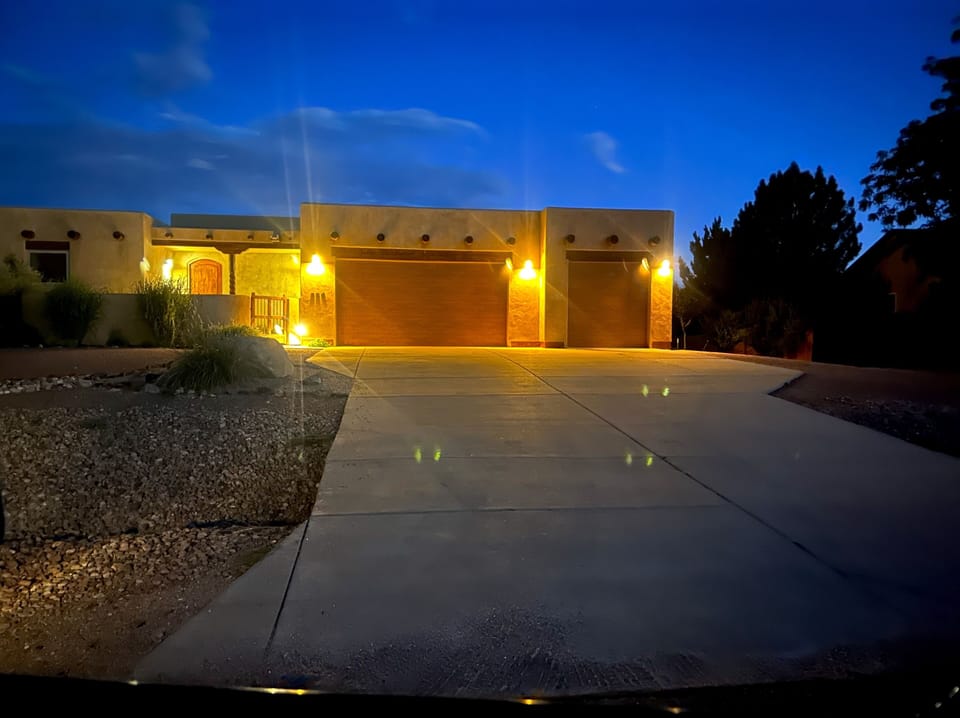 Villa at dusk.