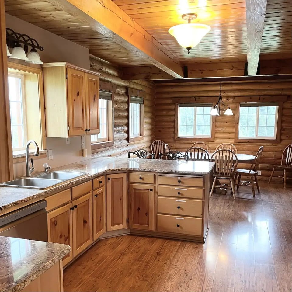 Fully stocked kitchen with all the equipment you need for cooking.