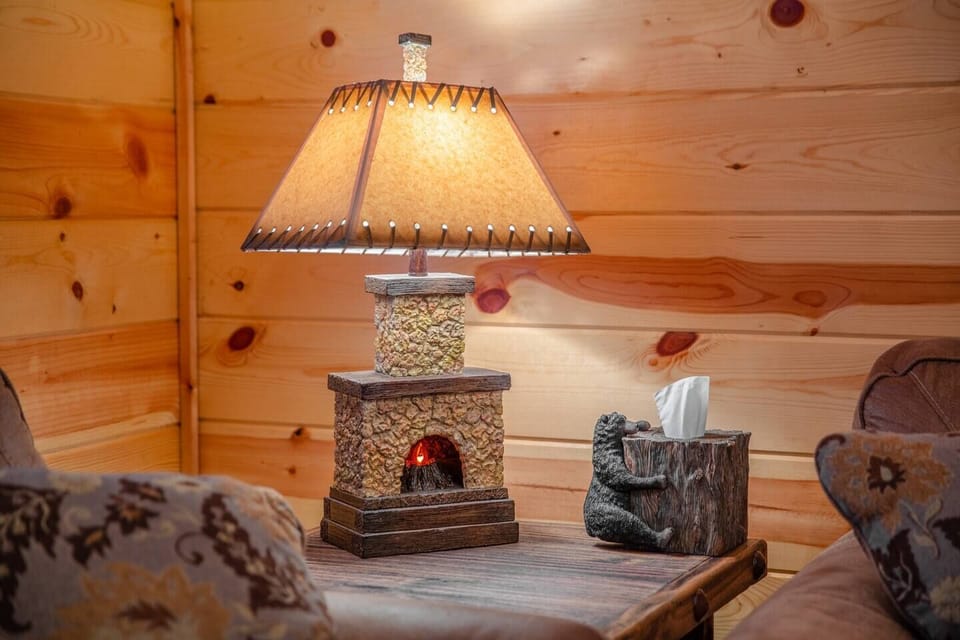 Super cute lamps with little glowing fireplaces.