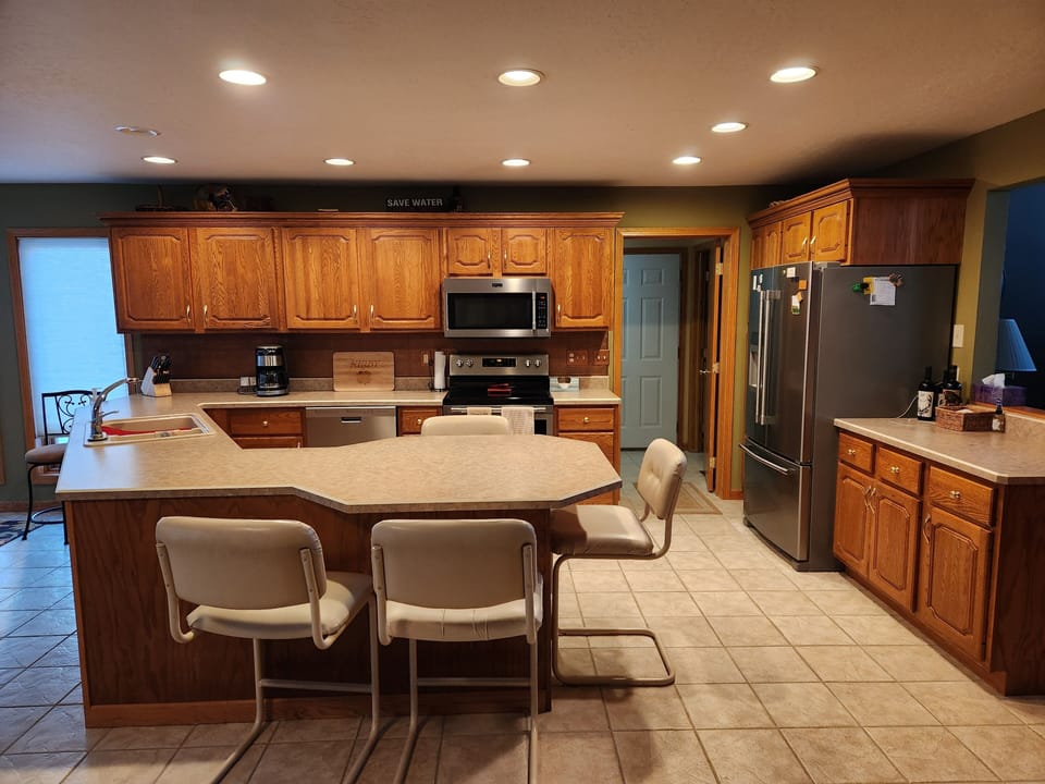 Fully stocked kitchen.