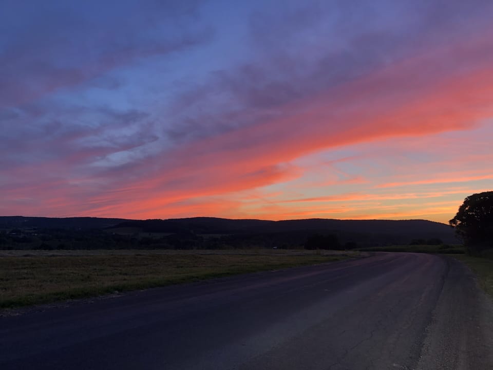 A lovely view of the valley at sunset, just up the hill from the cottage.