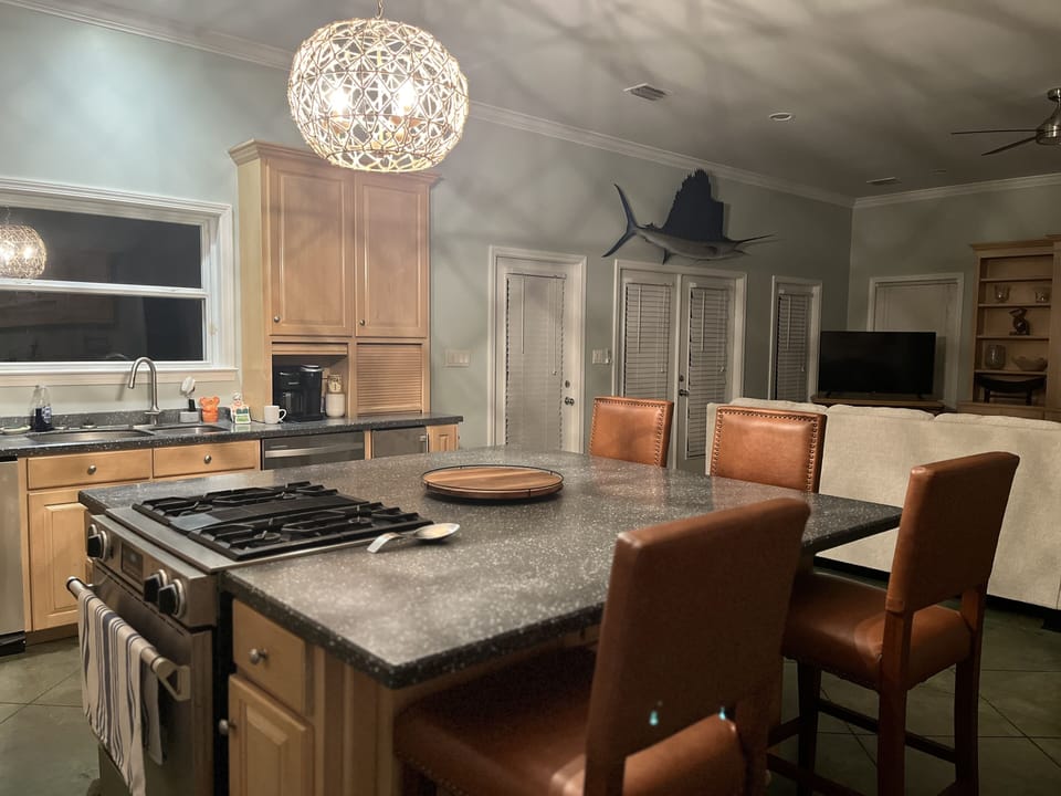 Kitchen with large Bar that sits 6