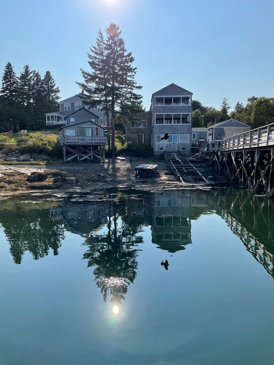 The Boathouse on the right at half tide. With two balconies & ever changing view