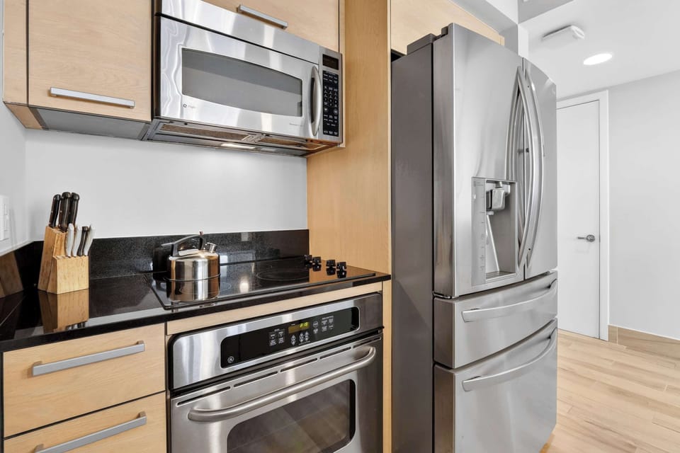 Fully equipped kitchen with modern appliances and everything you need for home-cooked meals.