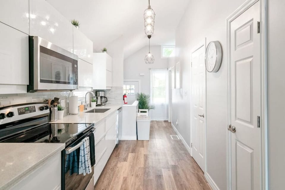 Fully stocked kitchen with everything you'd need to enjoy your stay. (pots, pans, utensils, glasses, wines glasses, coffemaker, teas, etc.etc)
