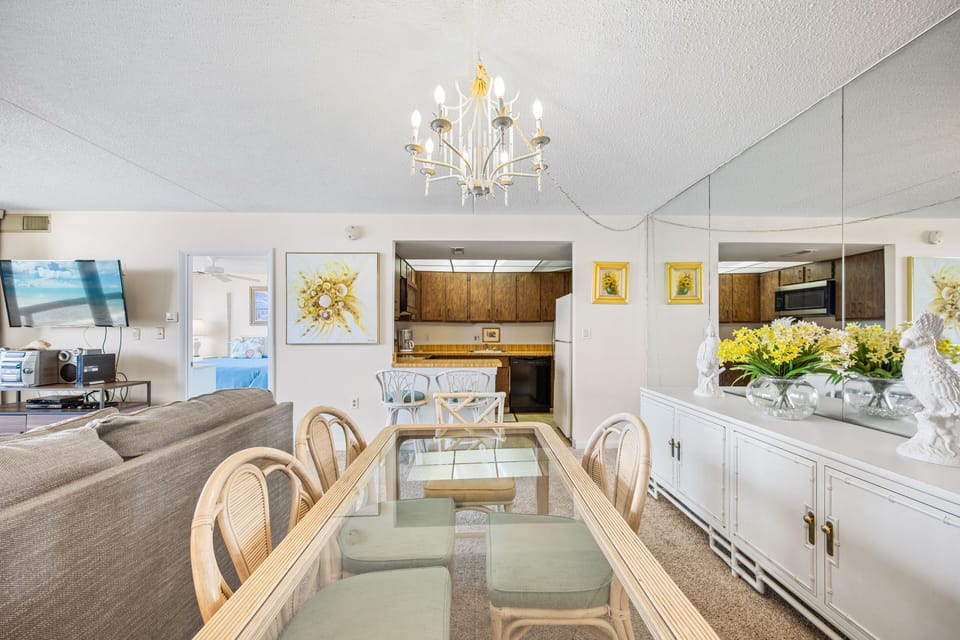 Enjoy dinner with the family at the dining table.