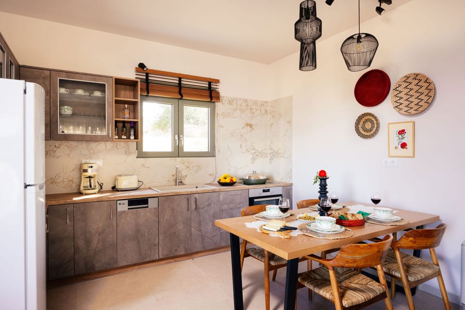 Indoor dining room and kitchen 