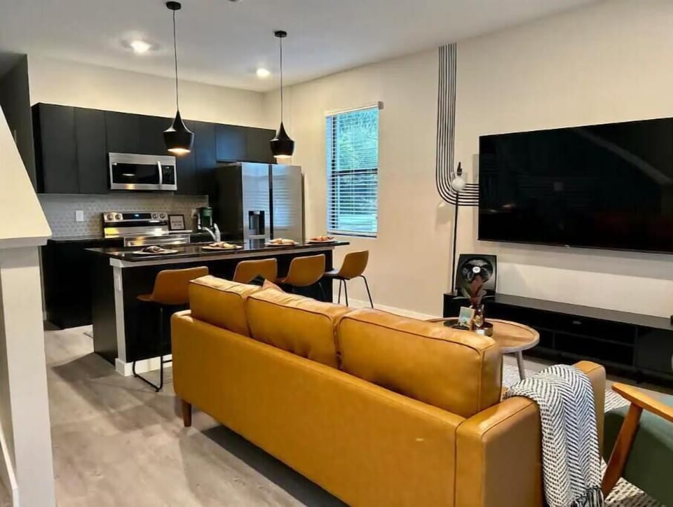 Open concept kitchen and family room.